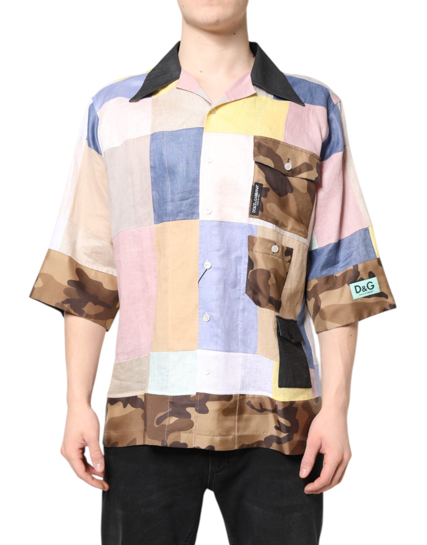 Chemise Dolce & Gabbana multicolore à manches courtes et patchwork