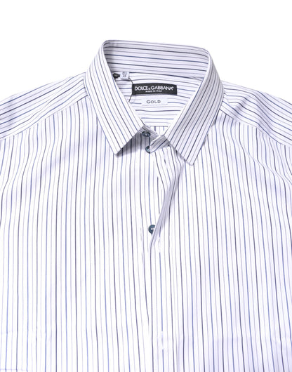 Dolce & Gabbana White Stripes GOLD Cotton Formal Shirt