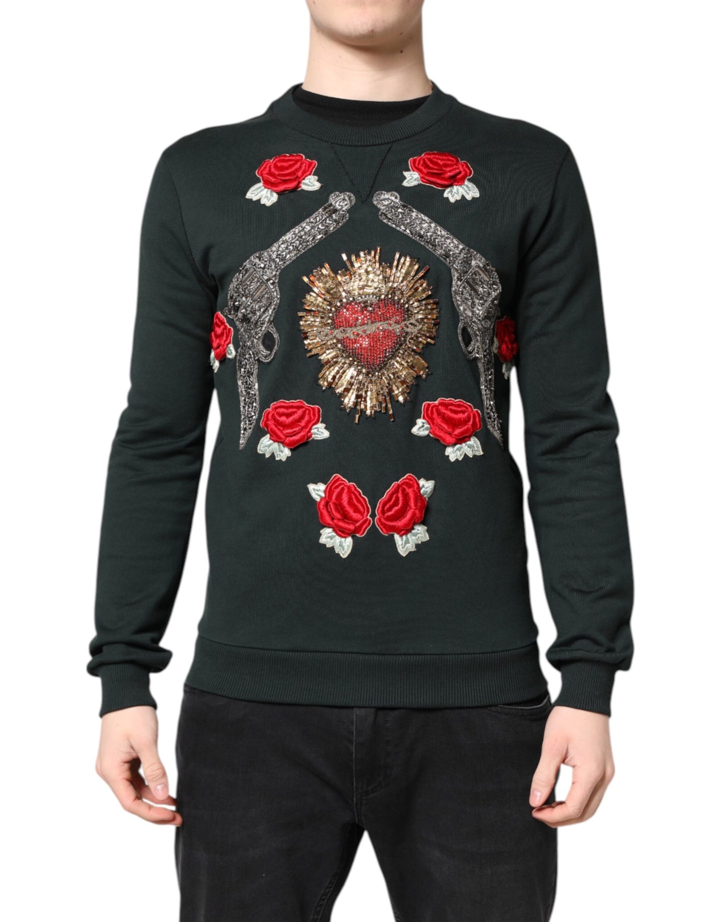 Suéter Negro con Lentejuelas y Adornos Dolce & Gabbana