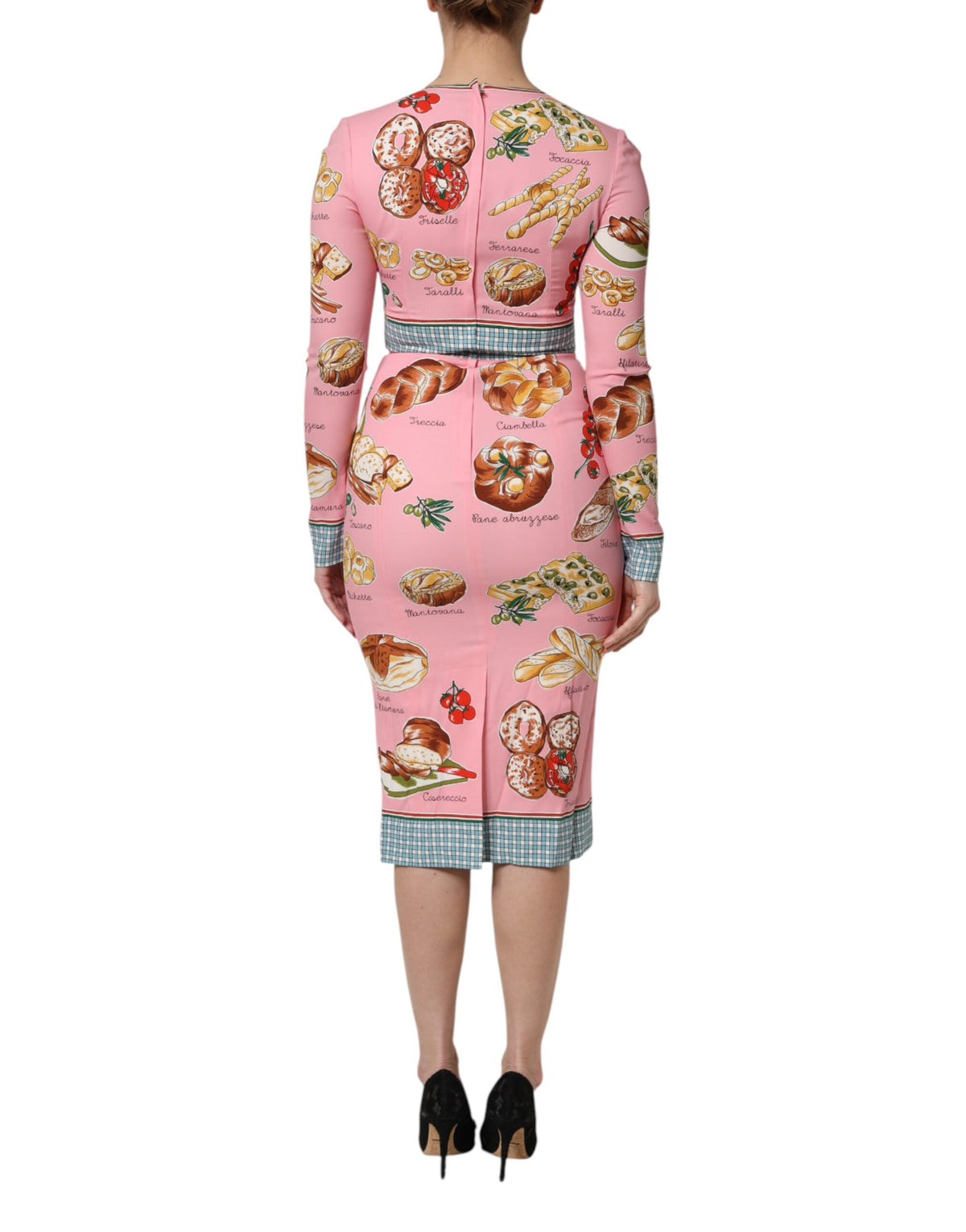 Robe fourreau moulante mi-longue Dolce & Gabbana rose imprimé pâtisserie