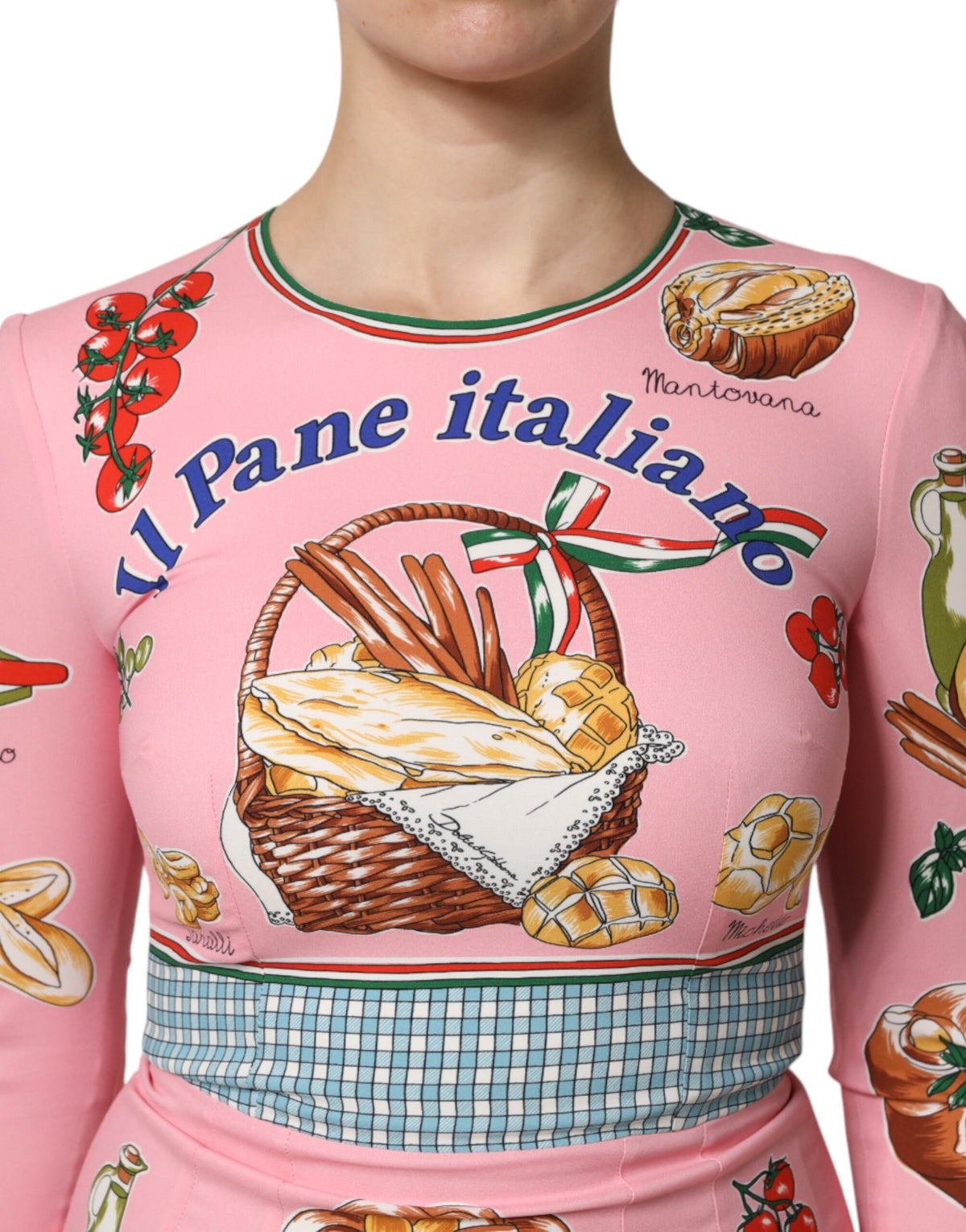 Robe fourreau moulante mi-longue Dolce & Gabbana rose imprimé pâtisserie