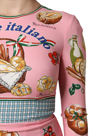 Robe fourreau moulante mi-longue Dolce & Gabbana rose imprimé pâtisserie