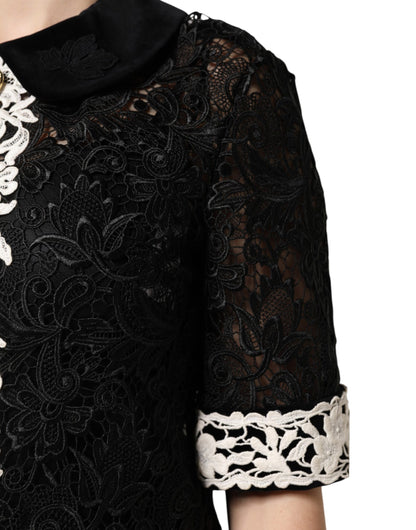 Minivestido negro de encaje floral con adornos de Dolce & Gabbana