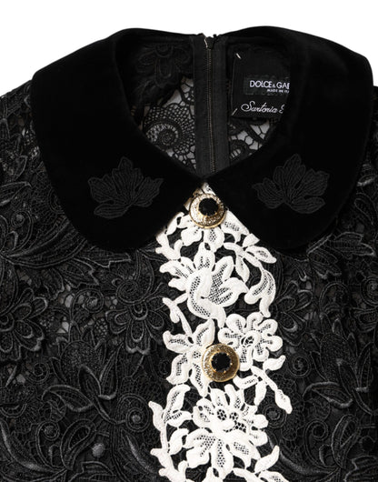 Minivestido negro de encaje floral con adornos de Dolce & Gabbana