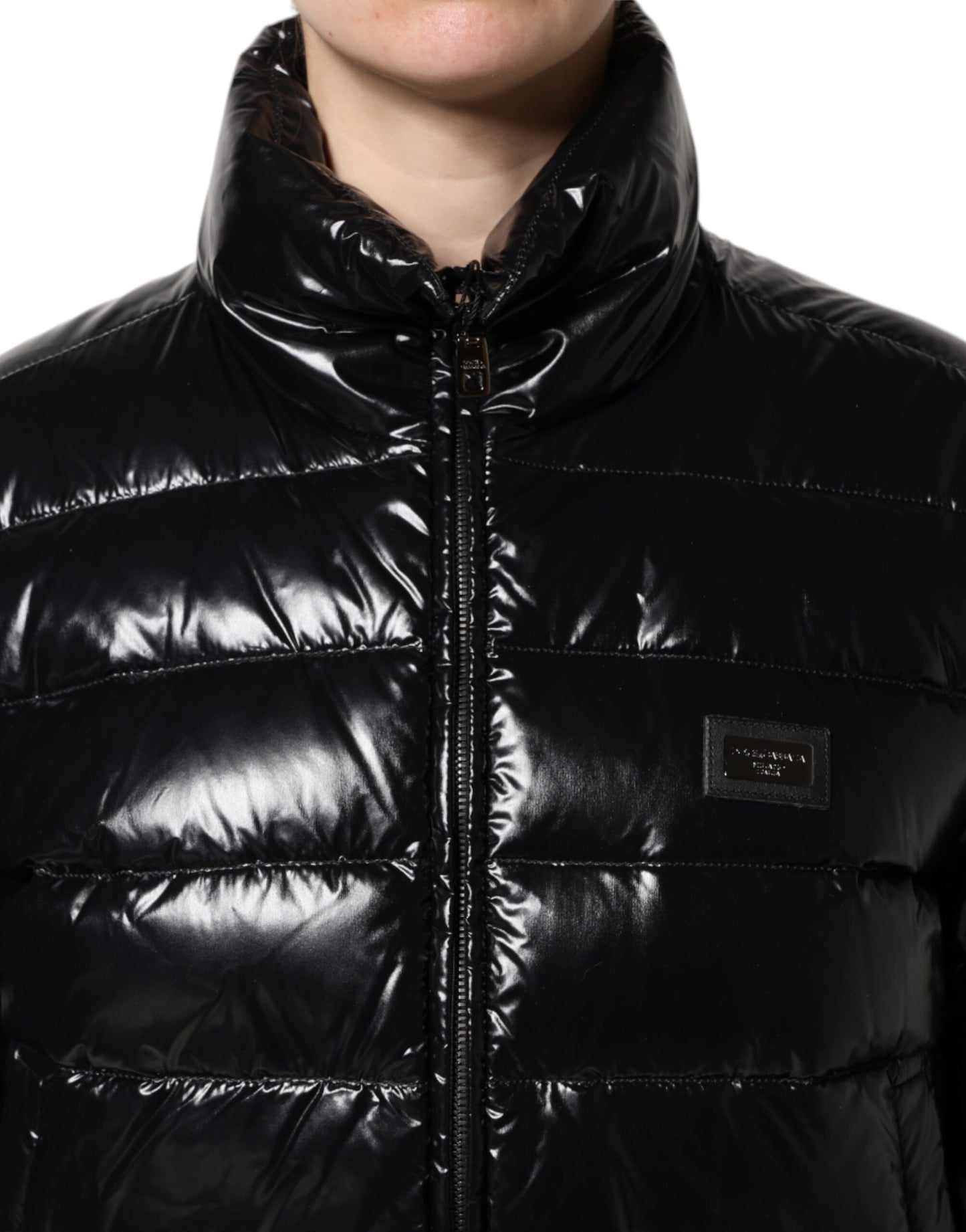 Chaqueta acolchada con cremallera completa y logo de Dolce & Gabbana negra