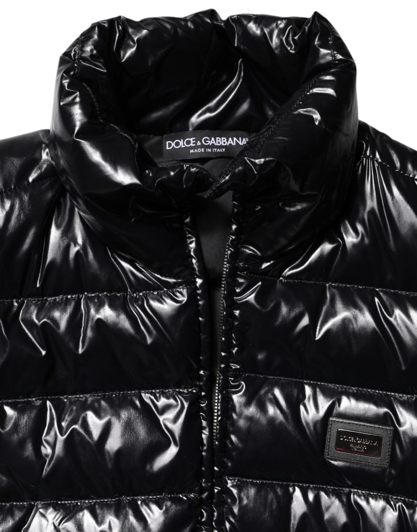 Chaqueta acolchada con cremallera completa y logo de Dolce & Gabbana negra