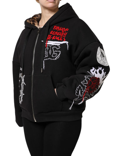 Dolce & Gabbana Black Embroidered Full Zip Hooded Jacket