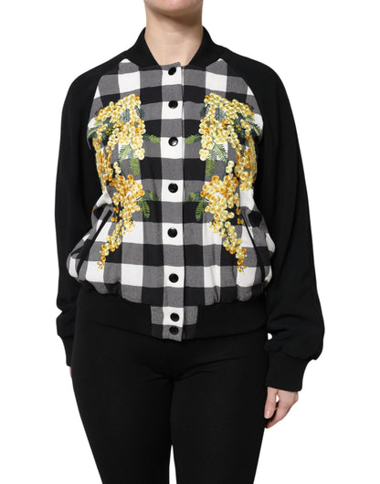 Chaqueta con botones de cuadros en blanco y negro y estampado floral de Dolce & Gabbana