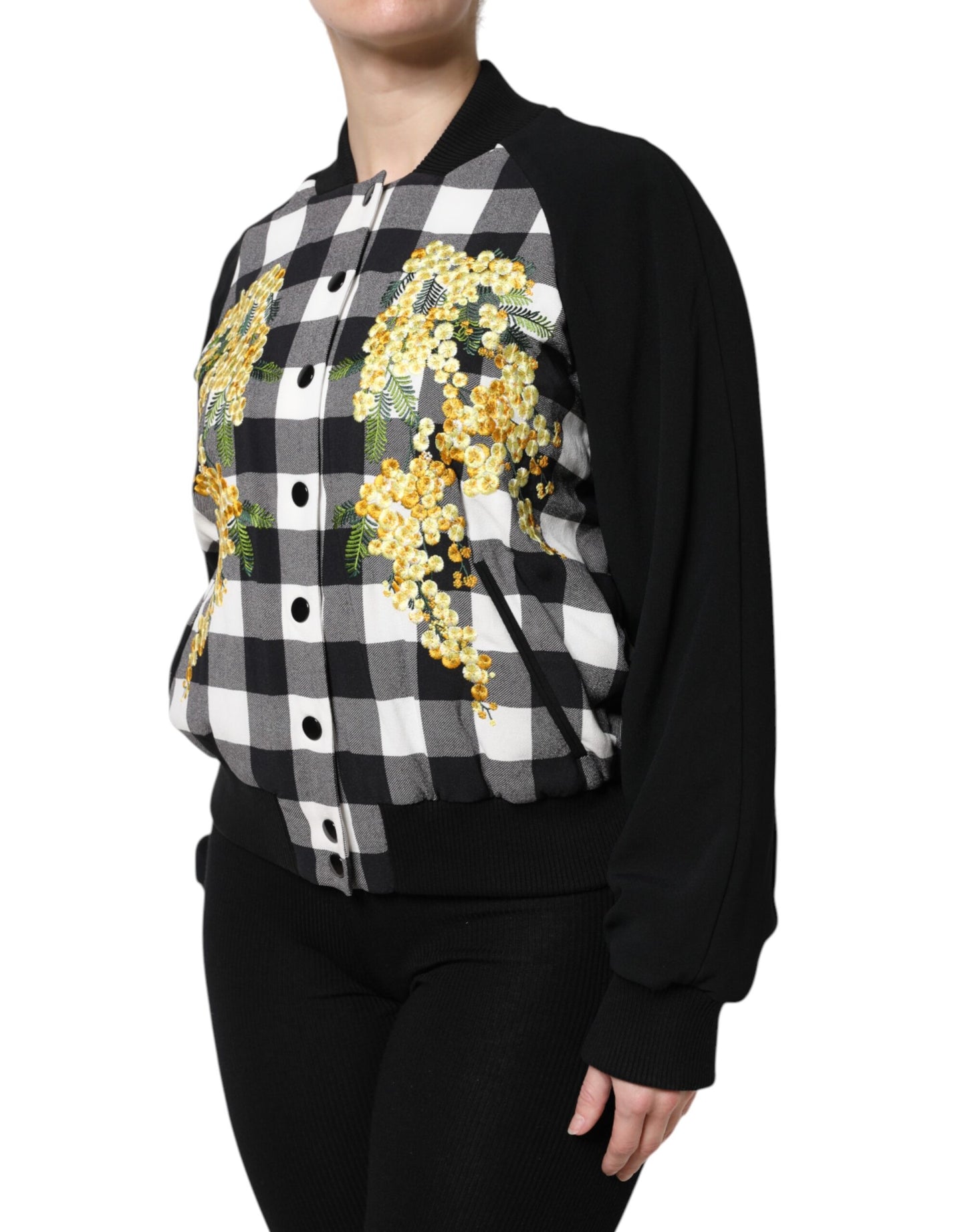 Chaqueta con botones de cuadros en blanco y negro y estampado floral de Dolce & Gabbana