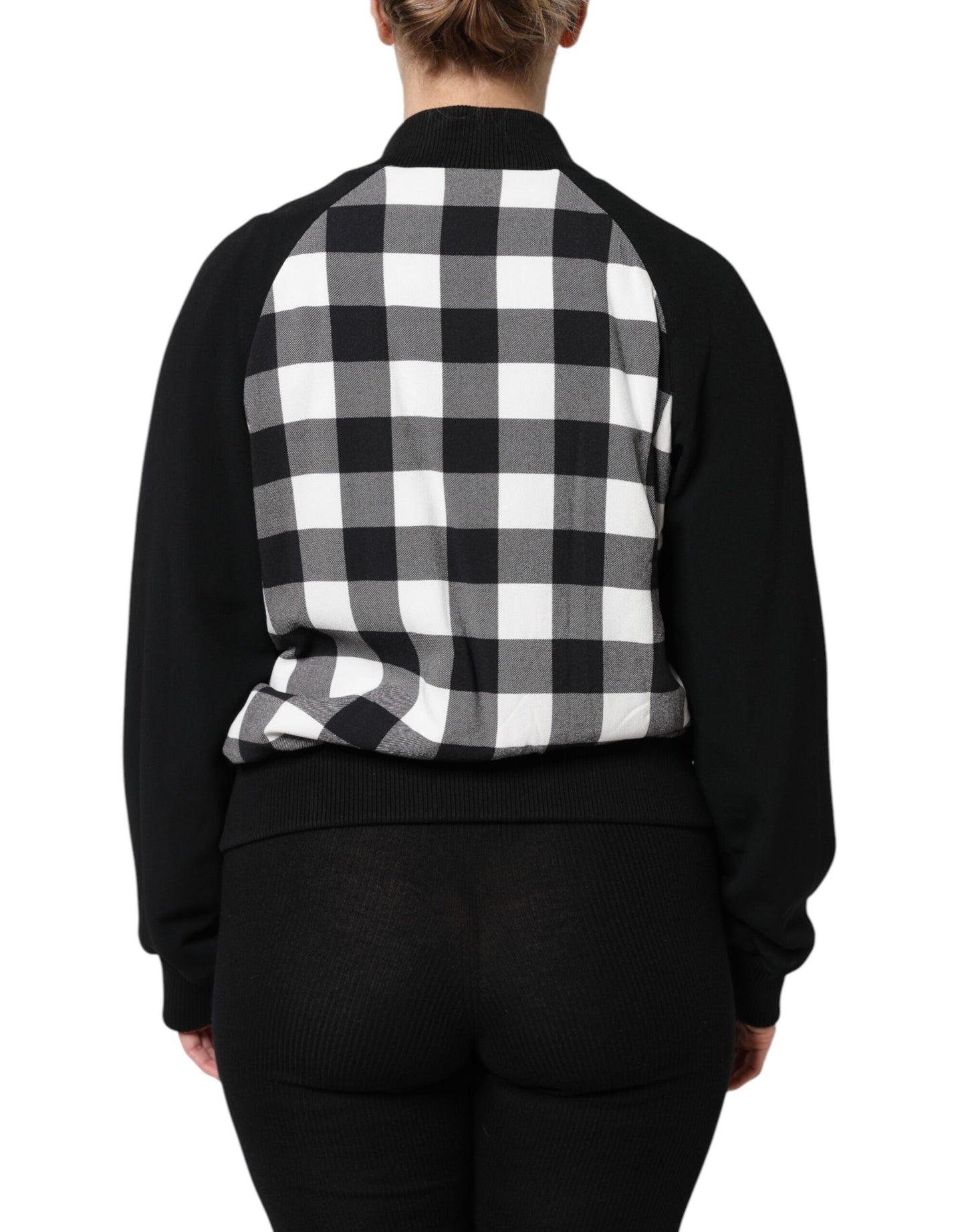Chaqueta con botones de cuadros en blanco y negro y estampado floral de Dolce & Gabbana