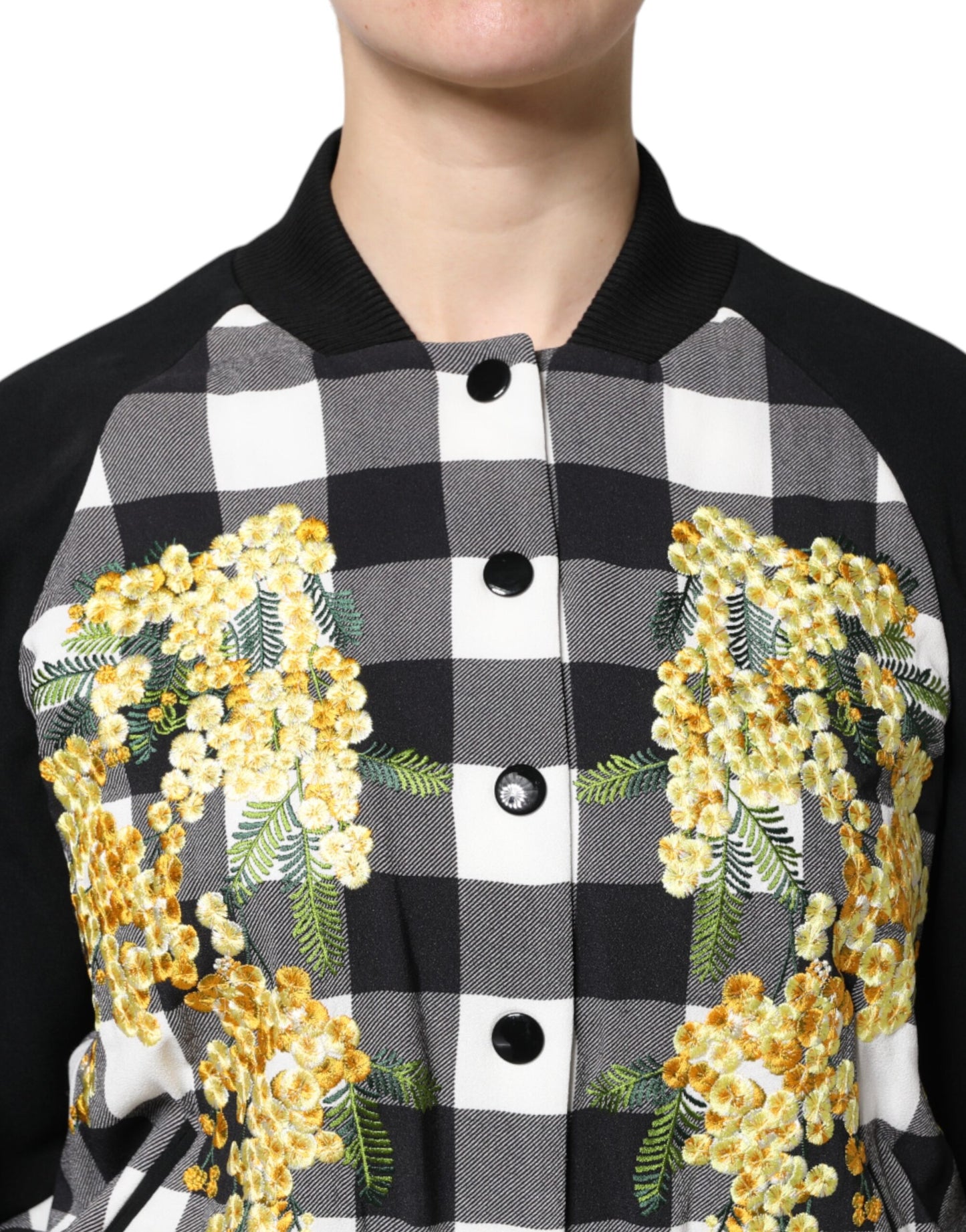 Chaqueta con botones de cuadros en blanco y negro y estampado floral de Dolce & Gabbana