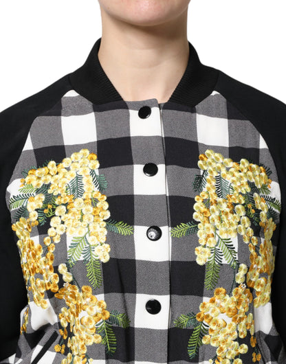 Chaqueta con botones de cuadros en blanco y negro y estampado floral de Dolce & Gabbana