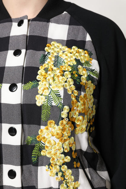 Chaqueta con botones de cuadros en blanco y negro y estampado floral de Dolce & Gabbana