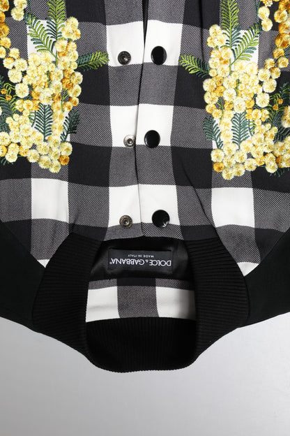 Chaqueta con botones de cuadros en blanco y negro y estampado floral de Dolce & Gabbana