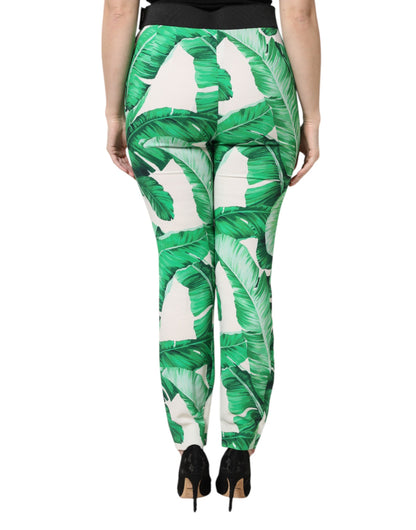 Pantalon taille haute Dolce & Gabbana blanc à imprimé feuille verte