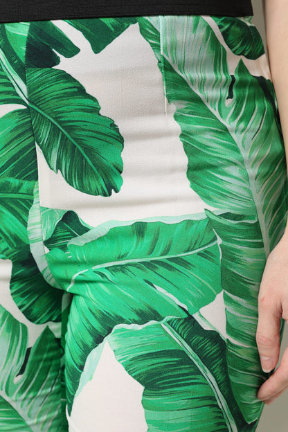 Pantalon taille haute Dolce & Gabbana blanc à imprimé feuille verte
