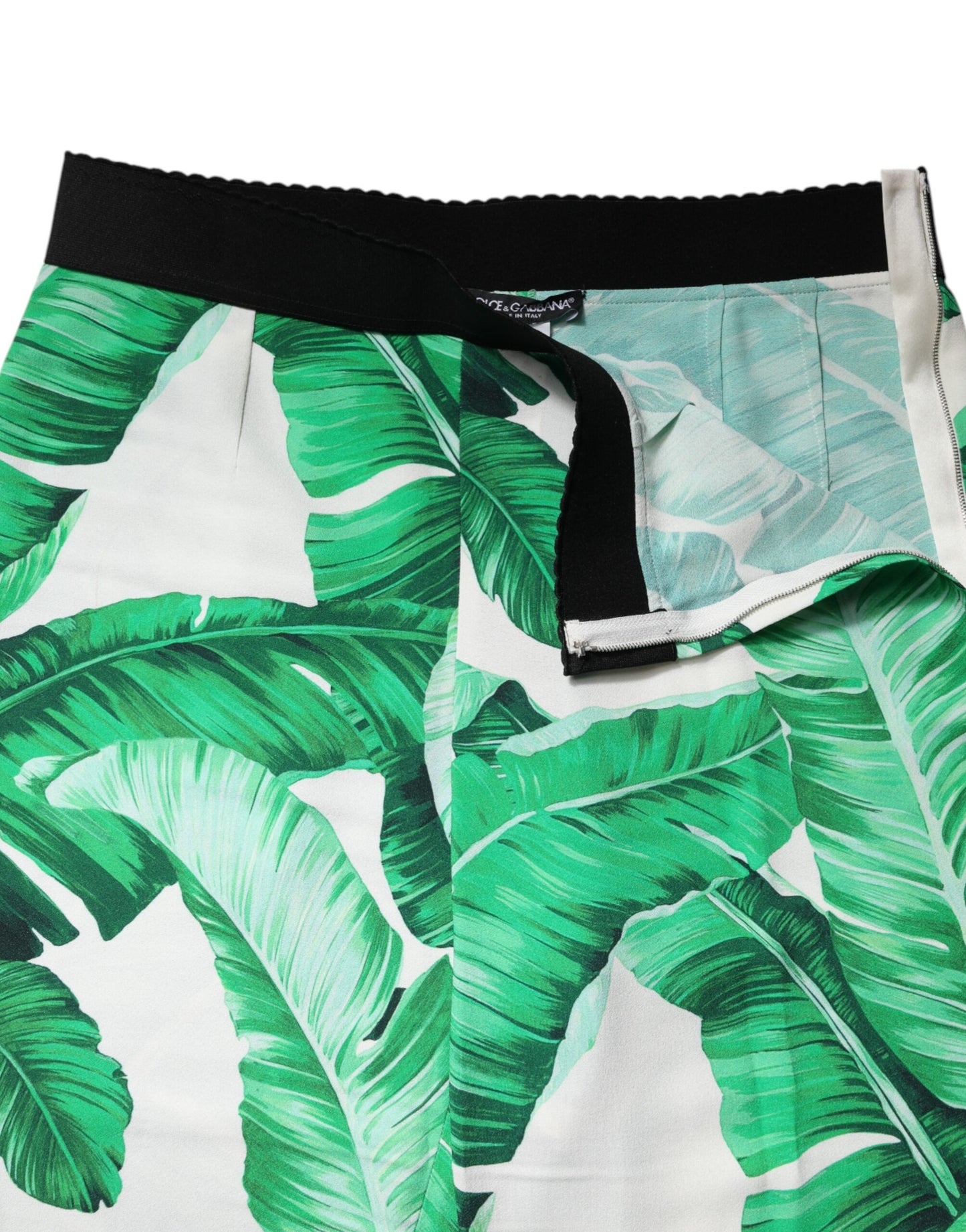 Pantalon taille haute Dolce & Gabbana blanc à imprimé feuille verte