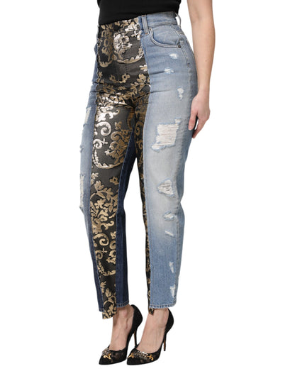 Jean en denim taille haute patchwork multicolore Dolce & Gabbana