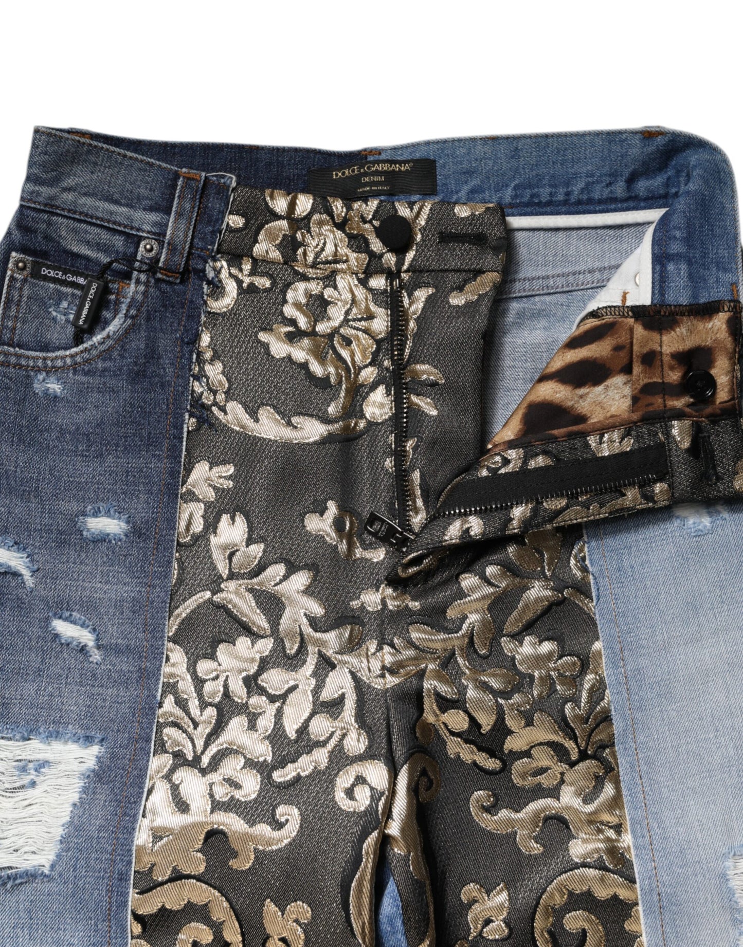 Jean en denim taille haute patchwork multicolore Dolce & Gabbana