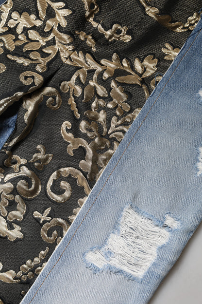 Jean en denim taille haute patchwork multicolore Dolce & Gabbana