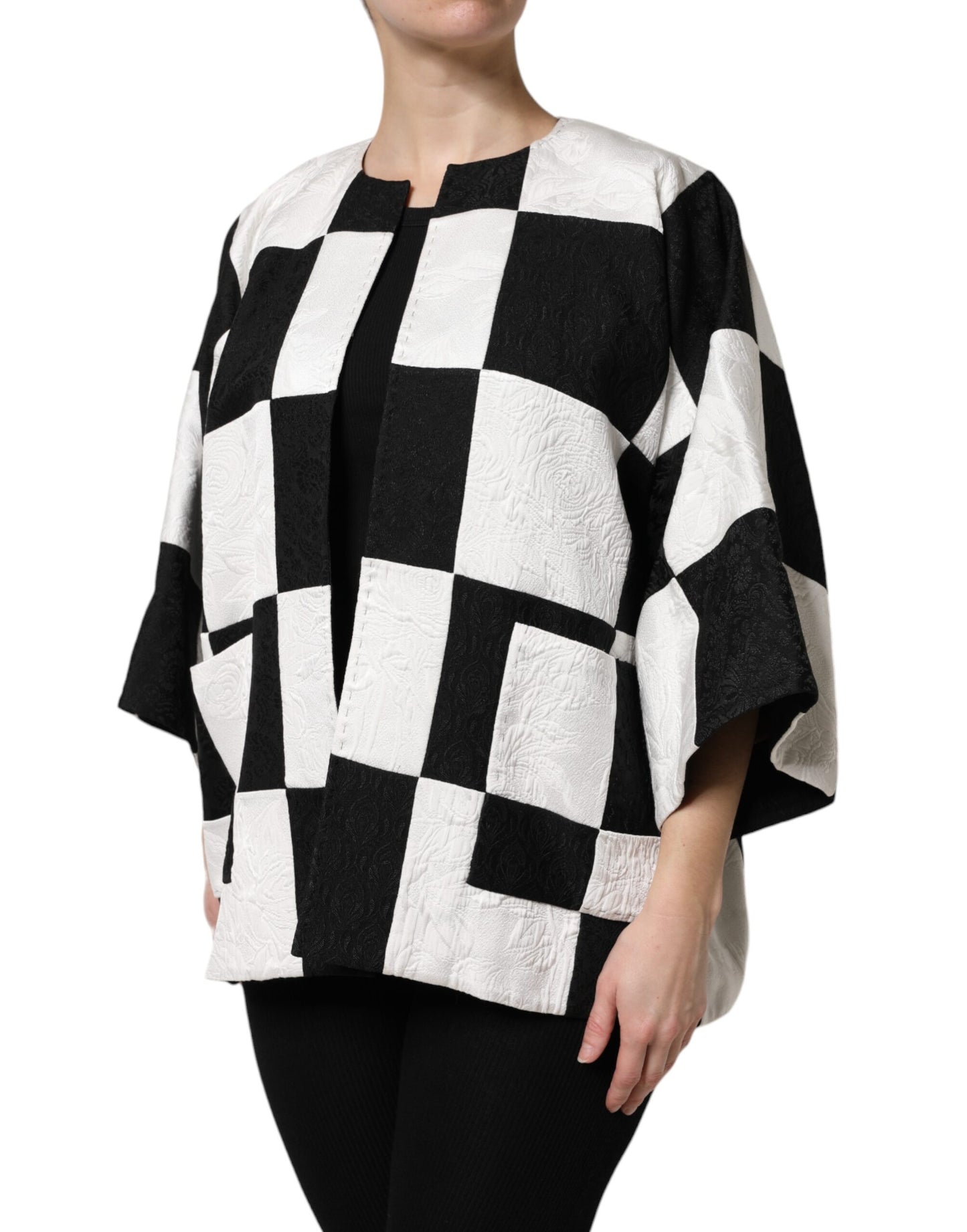 Blazer de esmoquin de jacquard patchwork blanco y negro de Dolce & Gabbana
