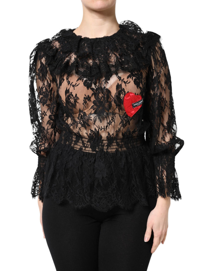 Blusa de encaje floral de algodón negro para mujer Dolce & Gabbana