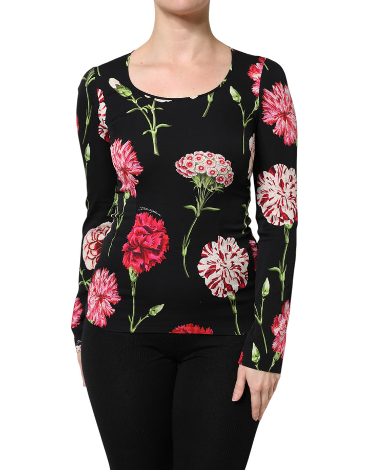 Blusa de mujer Dolce & Gabbana negra de manga larga con estampado floral