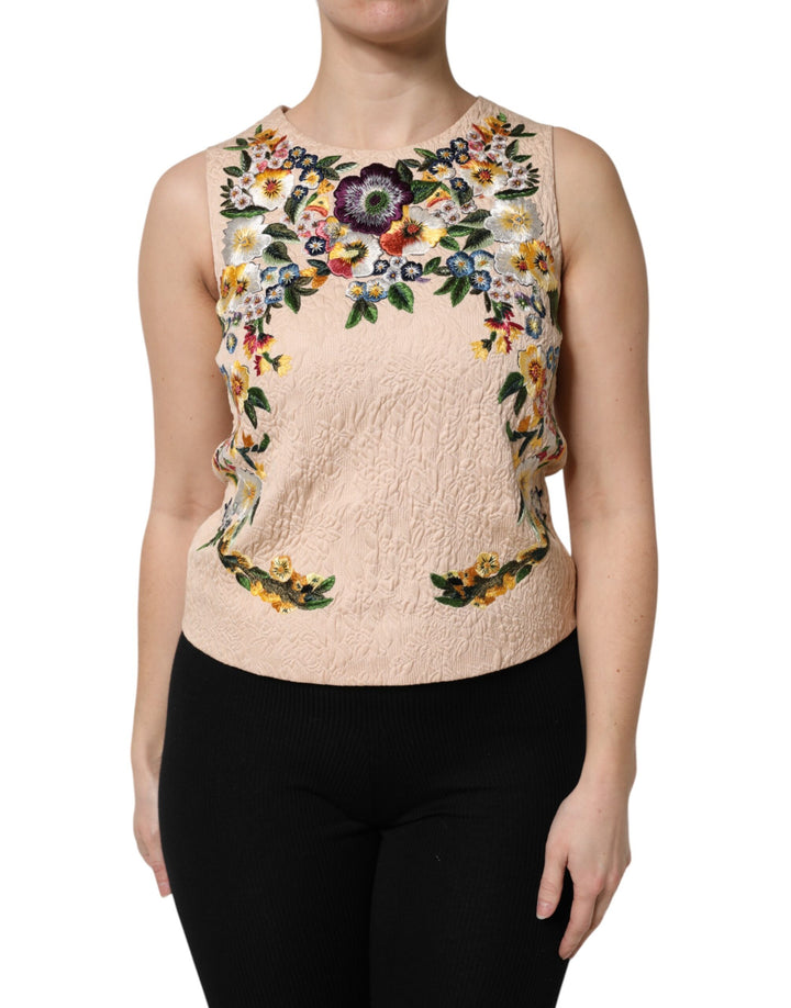 Débardeur sans manches beige brodé floral Dolce & Gabbana