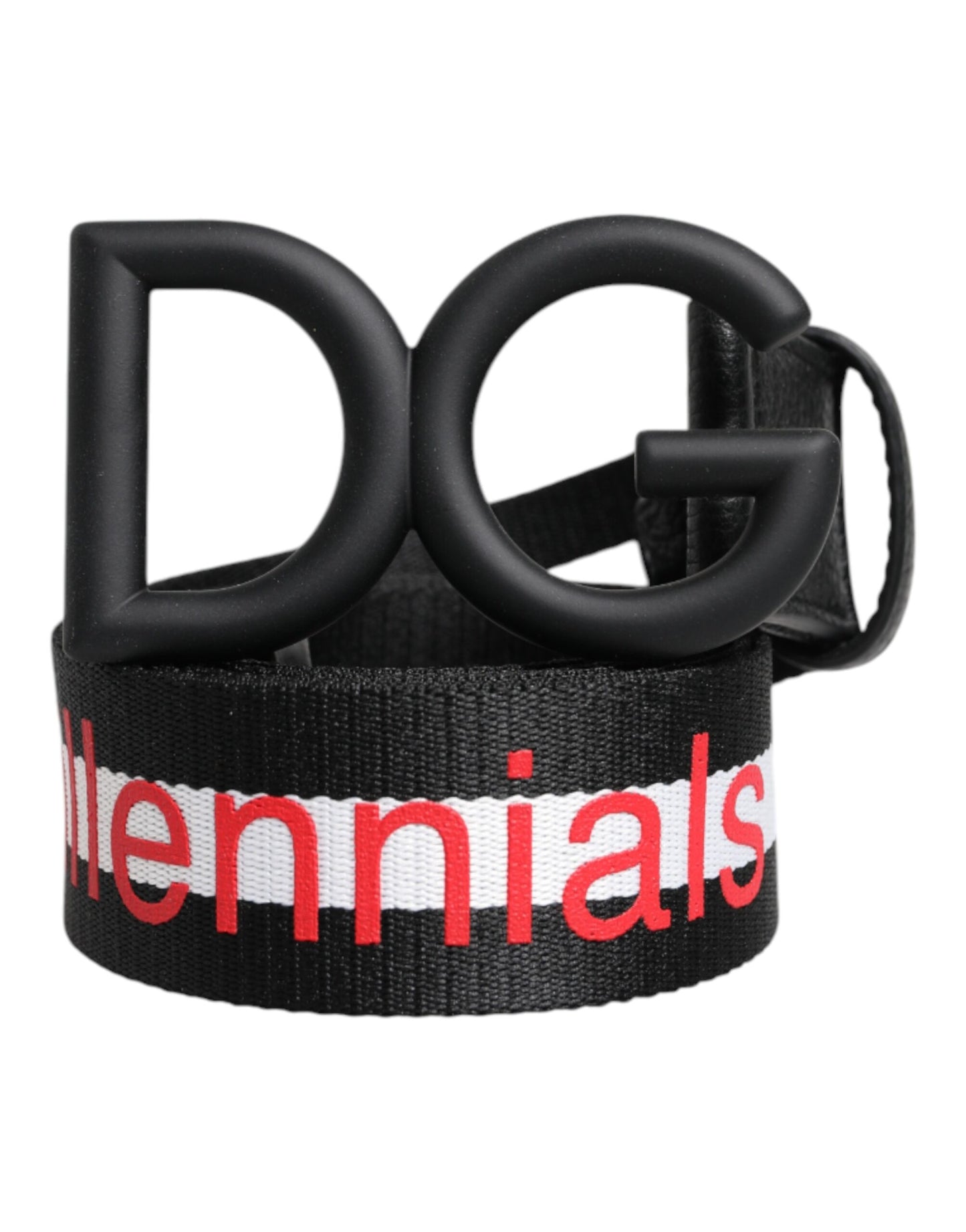 Ceinture Dolce & Gabbana en polyester noir avec boucle DG et logo imprimé