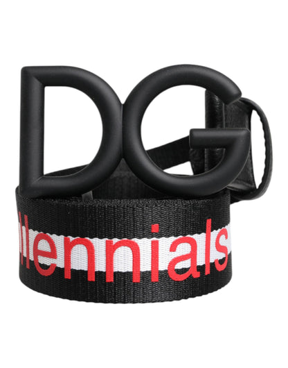 Ceinture Dolce & Gabbana en polyester noir avec boucle DG et logo imprimé