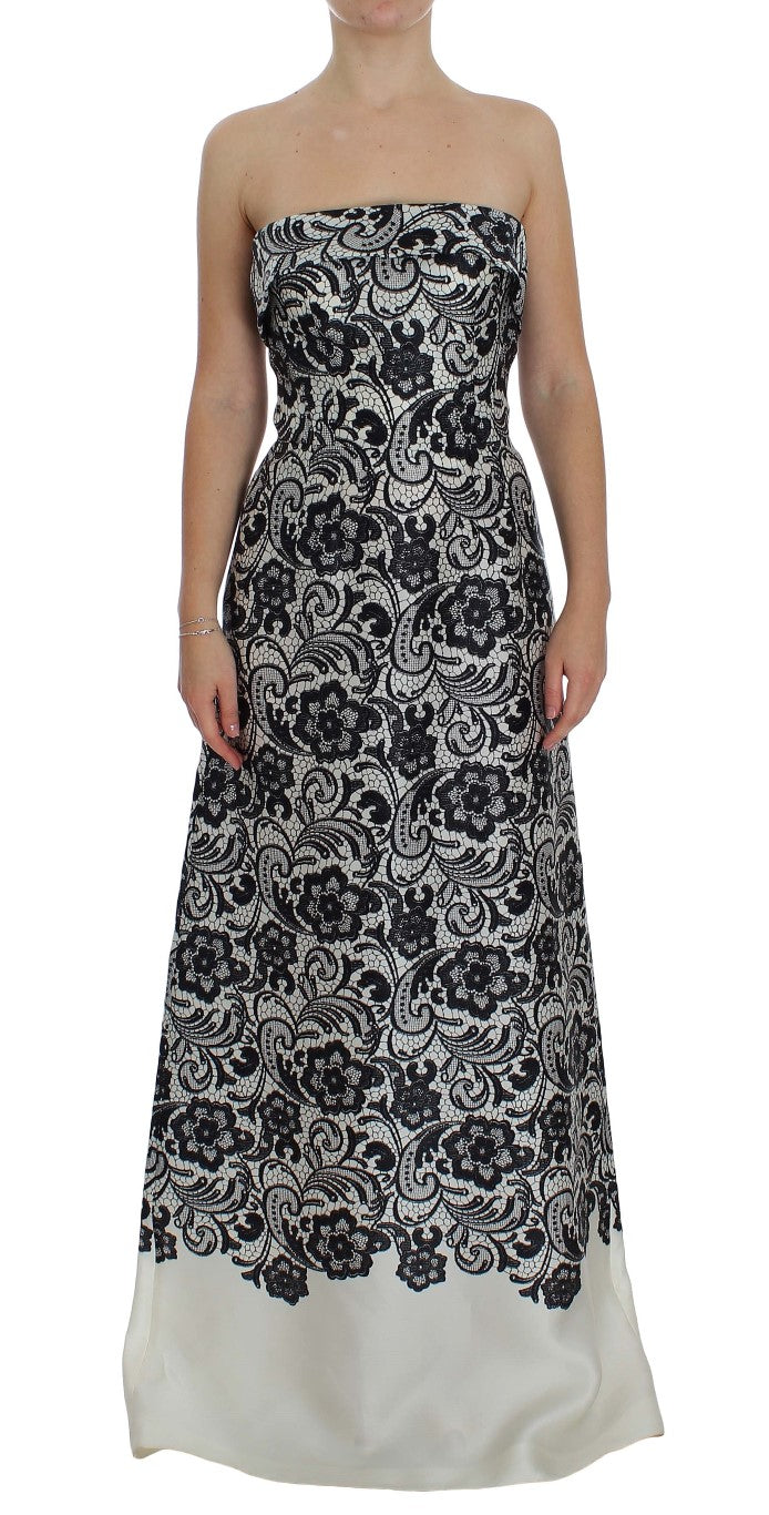 Robe longue corset en soie et dentelle florale blanche Dolce & Gabbana