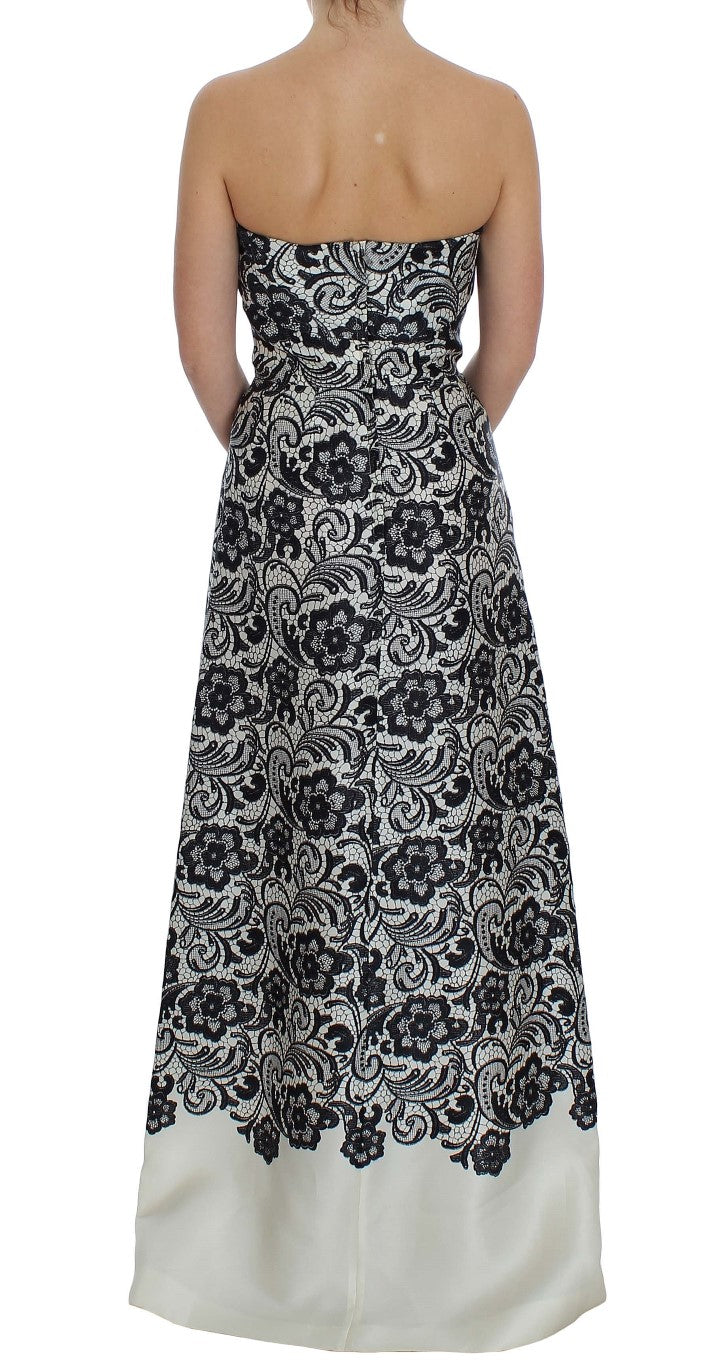 Robe longue corset en soie et dentelle florale blanche Dolce & Gabbana