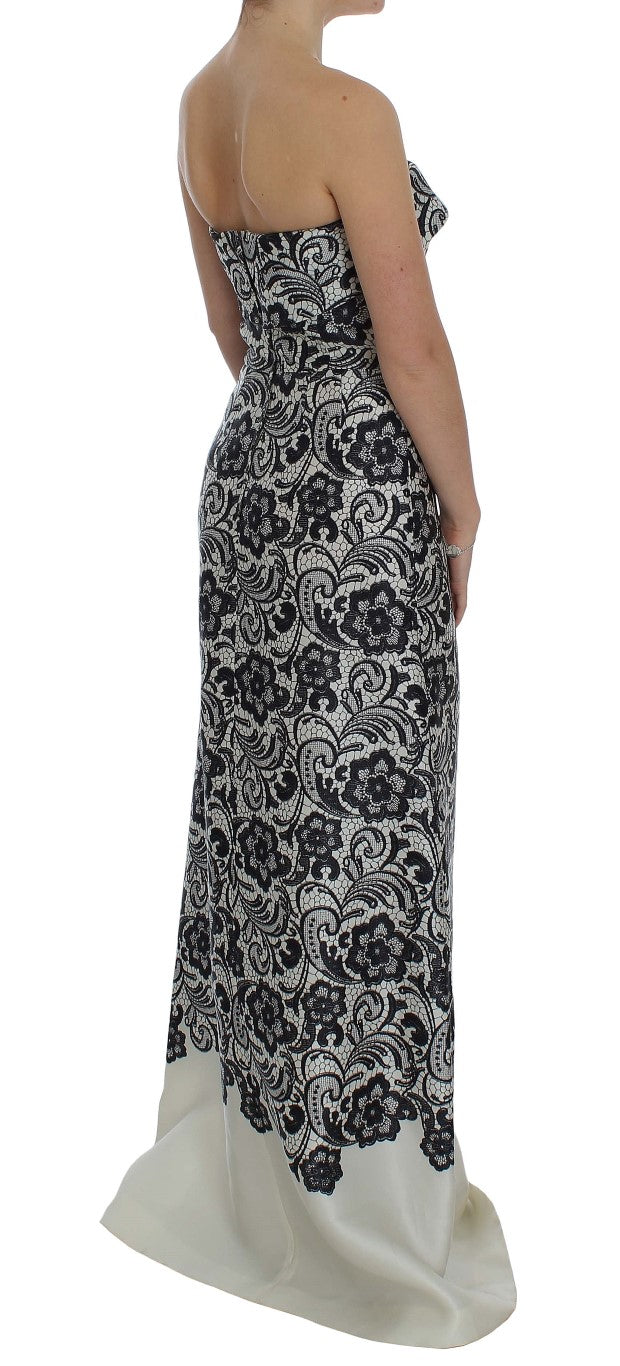 Robe longue corset en soie et dentelle florale blanche Dolce & Gabbana