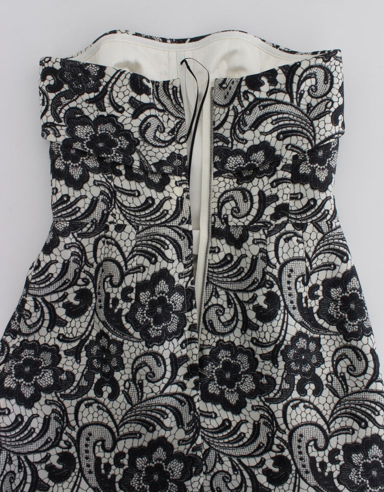 Robe longue corset en soie et dentelle florale blanche Dolce & Gabbana