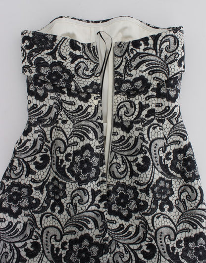 Robe longue corset en soie et dentelle florale blanche Dolce & Gabbana