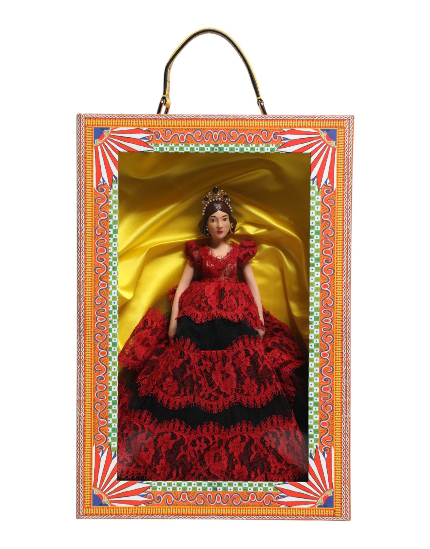 Dolce & Gabbana Robe Rouge Céramique Porcelaine Boîte Mode Cuir Sicile Poupées