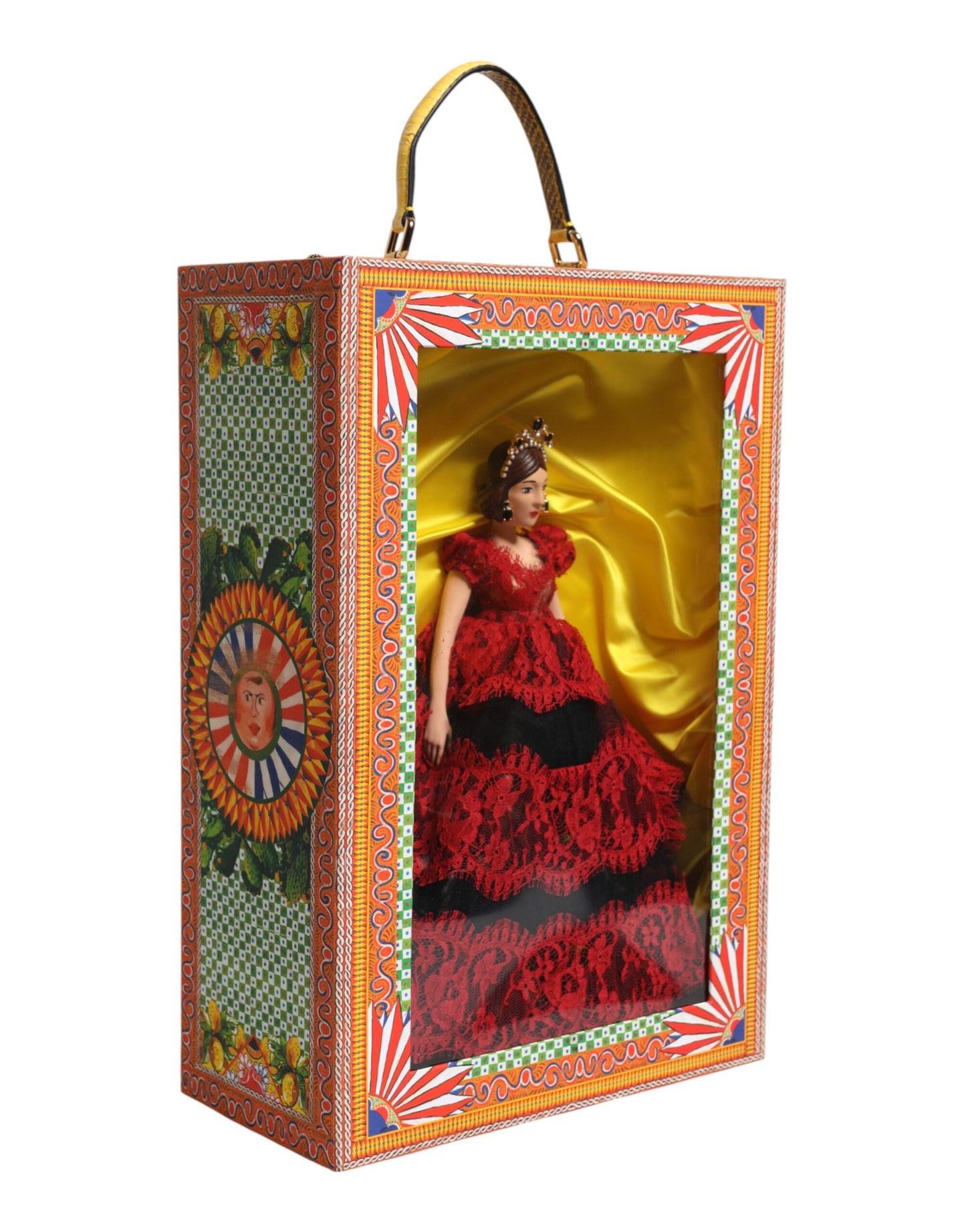 Dolce & Gabbana Robe Rouge Céramique Porcelaine Boîte Mode Cuir Sicile Poupées