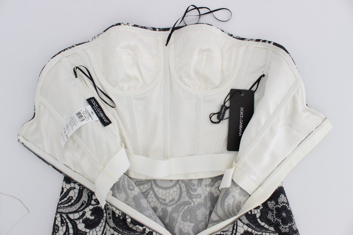 Robe longue corset en soie et dentelle florale blanche Dolce & Gabbana