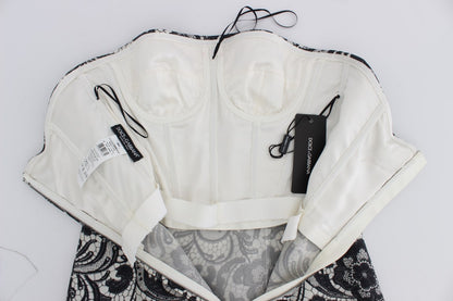 Robe longue corset en soie et dentelle florale blanche Dolce & Gabbana