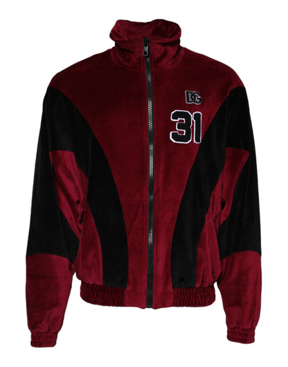 Chaqueta bomber con cremallera completa, de algodón rojo y negro con logo, de Dolce & Gabbana