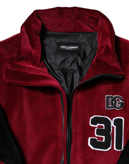 Chaqueta bomber con cremallera completa, de algodón rojo y negro con logo, de Dolce & Gabbana