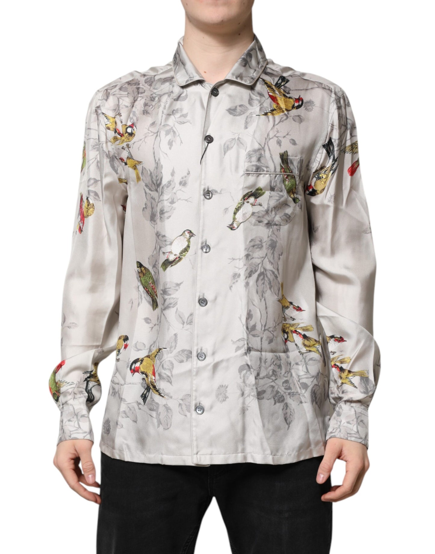 Chemise boutonnée en soie imprimée multicolore Dolce & Gabbana