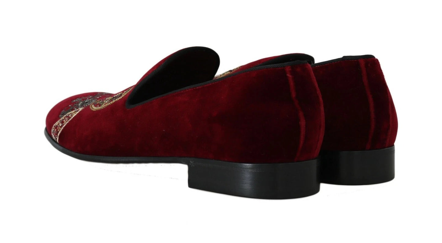 Mocassins Dolce & Gabbana en Velours Bordeaux Ornés d'un Fer à Cheval