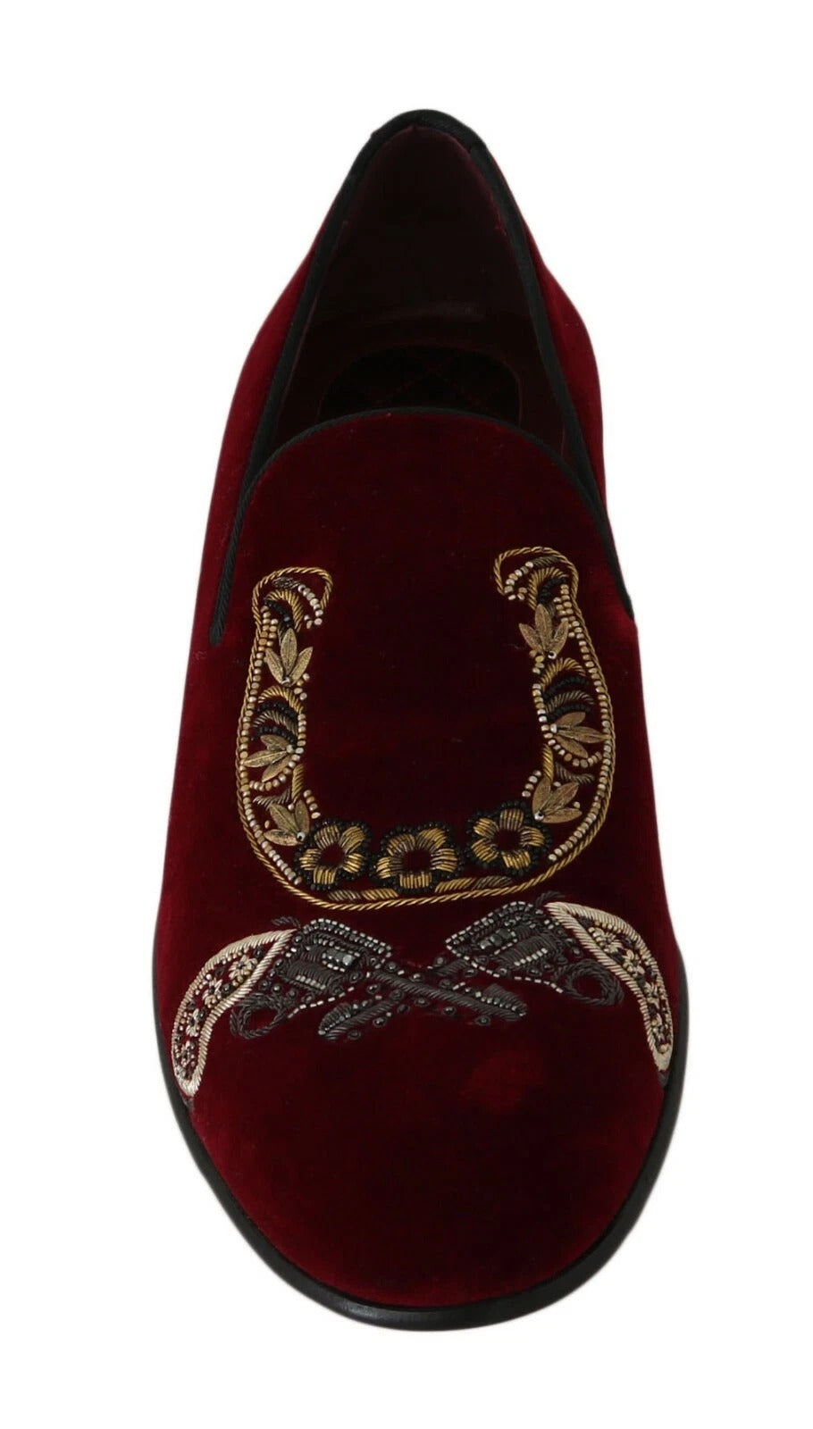 Mocassins Dolce & Gabbana en Velours Bordeaux Ornés d'un Fer à Cheval