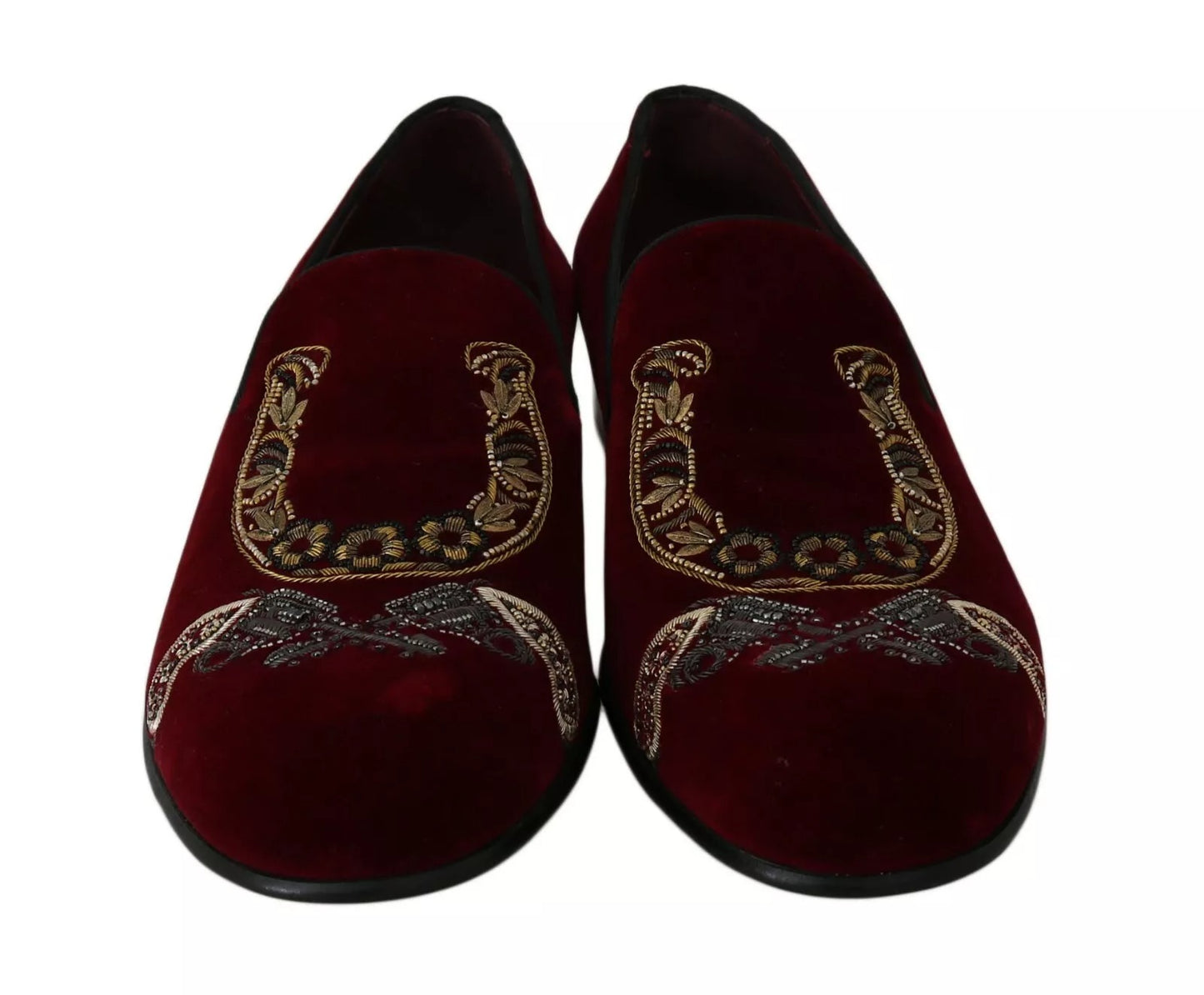 Mocassins Dolce & Gabbana en Velours Bordeaux Ornés d'un Fer à Cheval