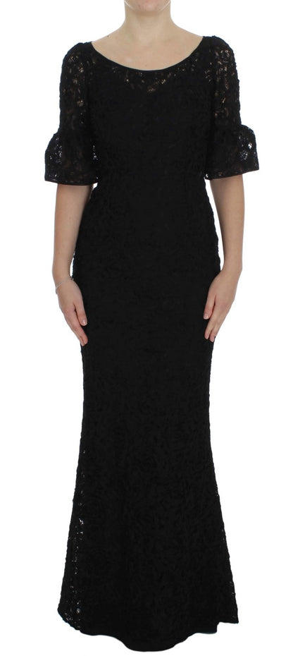 Robe longue de soirée fourreau Dolce & Gabbana en dentelle florale noire