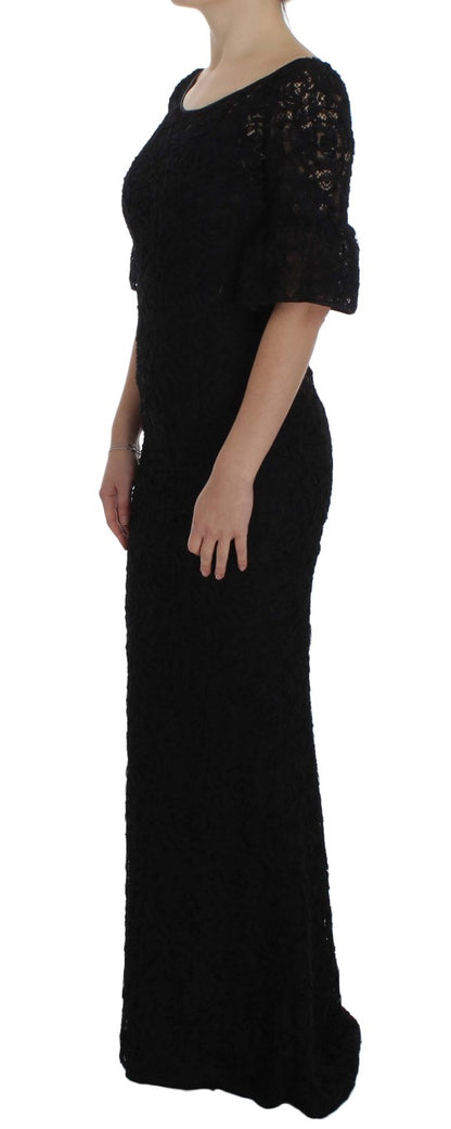 Robe longue de soirée fourreau Dolce & Gabbana en dentelle florale noire