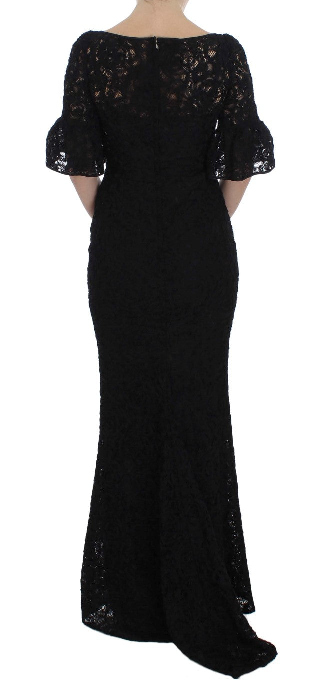 Robe longue de soirée fourreau Dolce & Gabbana en dentelle florale noire