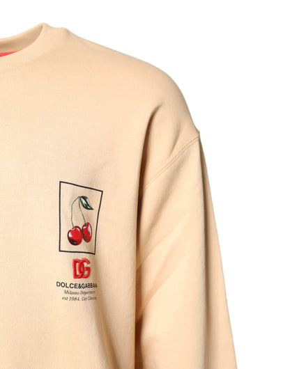 Pull col rond Dolce & Gabbana beige à imprimé cerises