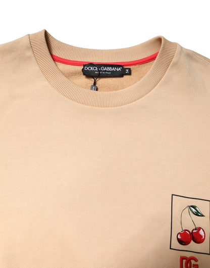 Pull col rond Dolce & Gabbana beige à imprimé cerises